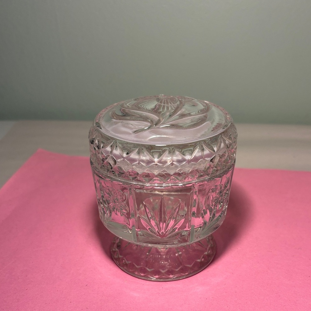 Vintage Avon Clear Glass Fostoria  Pedestal Compote Jar